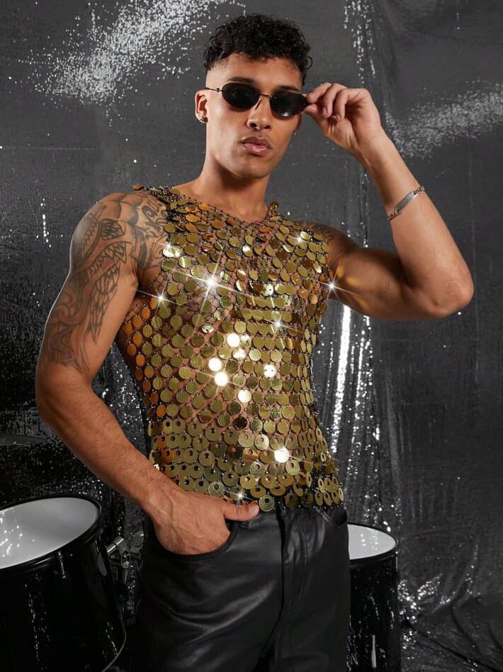 Men's Shiny Sequin Party Tank Top